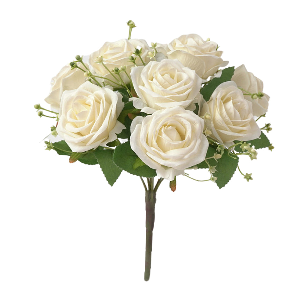 Cloth Fake Rose Flowers Bunch 9 Heads f/ Wedding Party Home Decor White