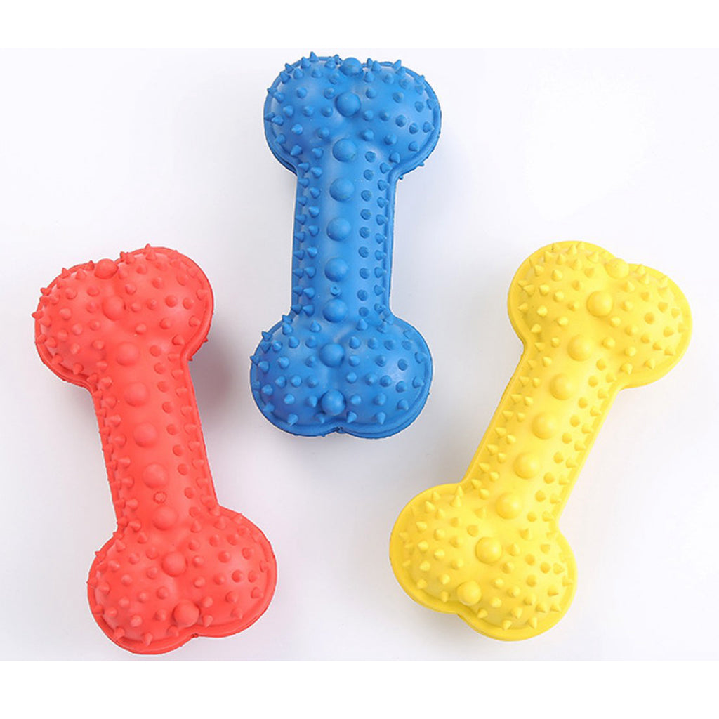 Rubber Bone Shape Dog Chew Toys Food Leaking Toy Pet Training Supply Yellow