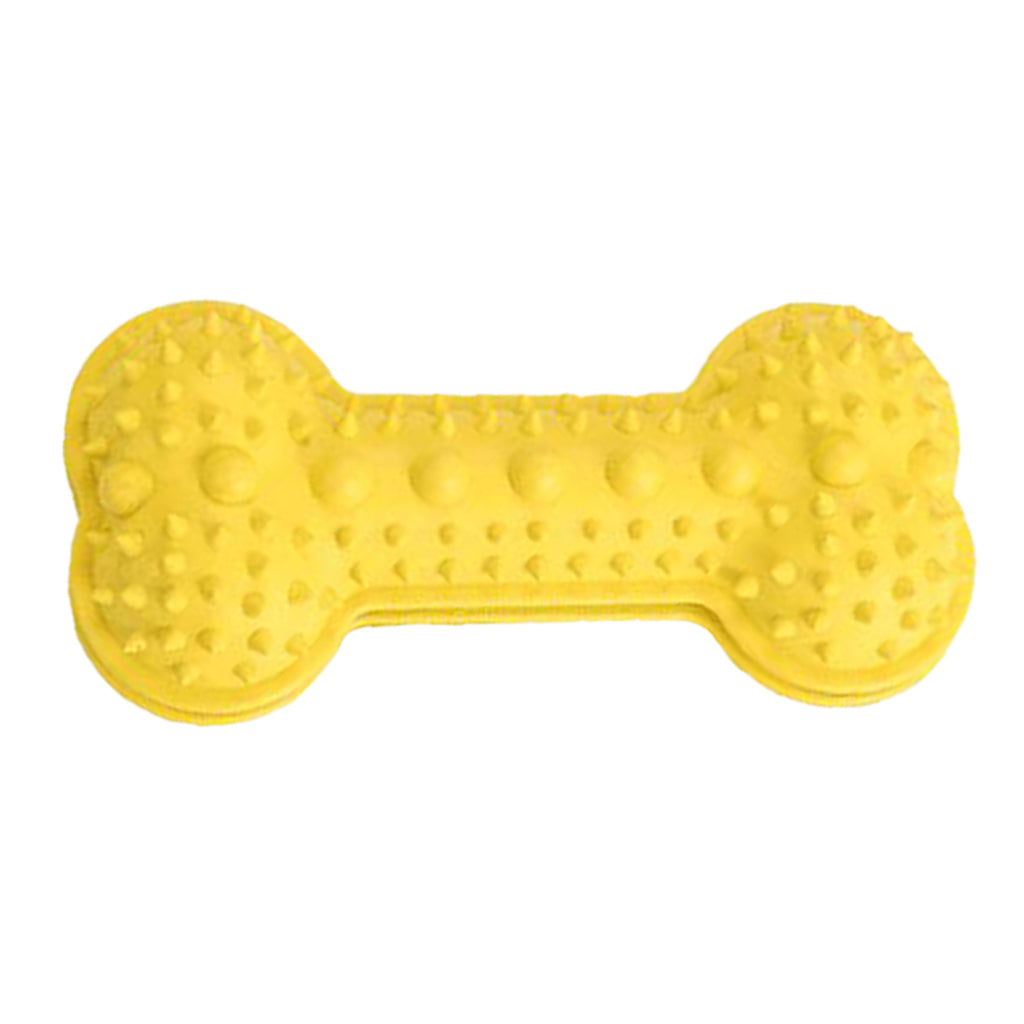 Rubber Bone Shape Dog Chew Toys Food Leaking Toy Pet Training Supply Yellow