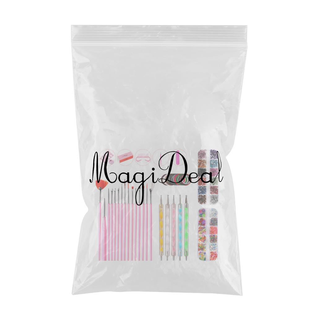 Nail Art Tool Kit Painting Brushes Dotting Pen Rhinestones Striping Tape Set