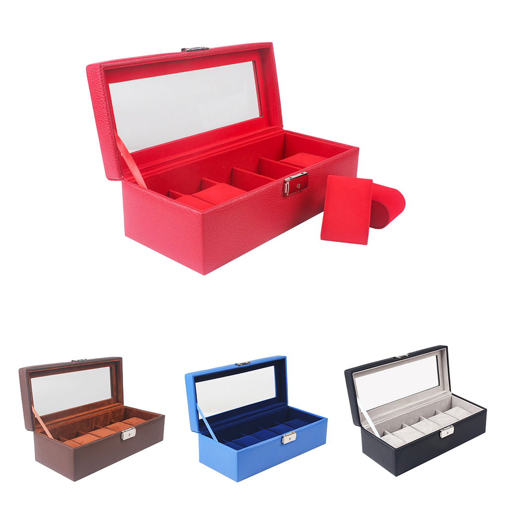 Watch Box 5 Mens Watch Organizer Jewelry Display Case Red