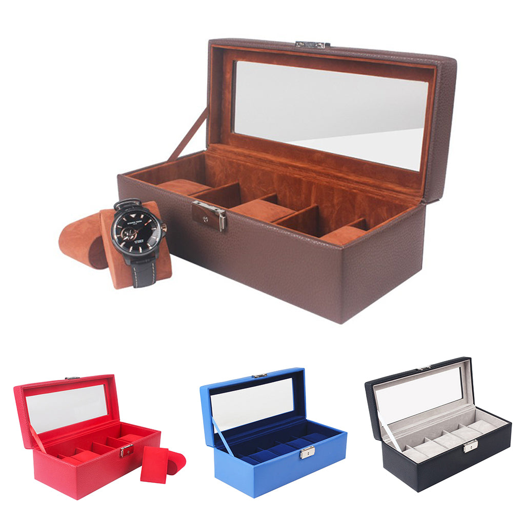 Watch Box 5 Mens Watch Organizer Jewelry Display Case Red