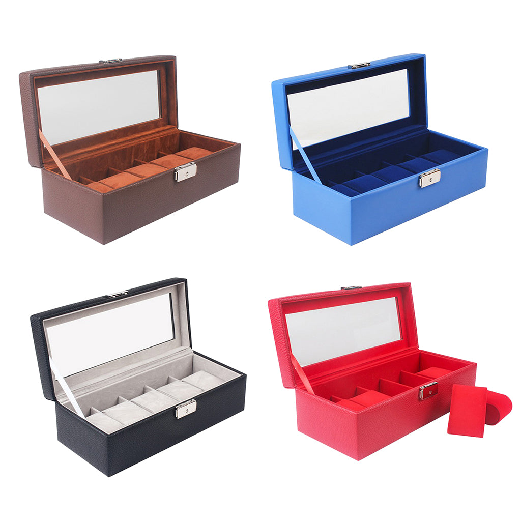 Watch Box 5 Mens Watch Organizer Jewelry Display Case Red