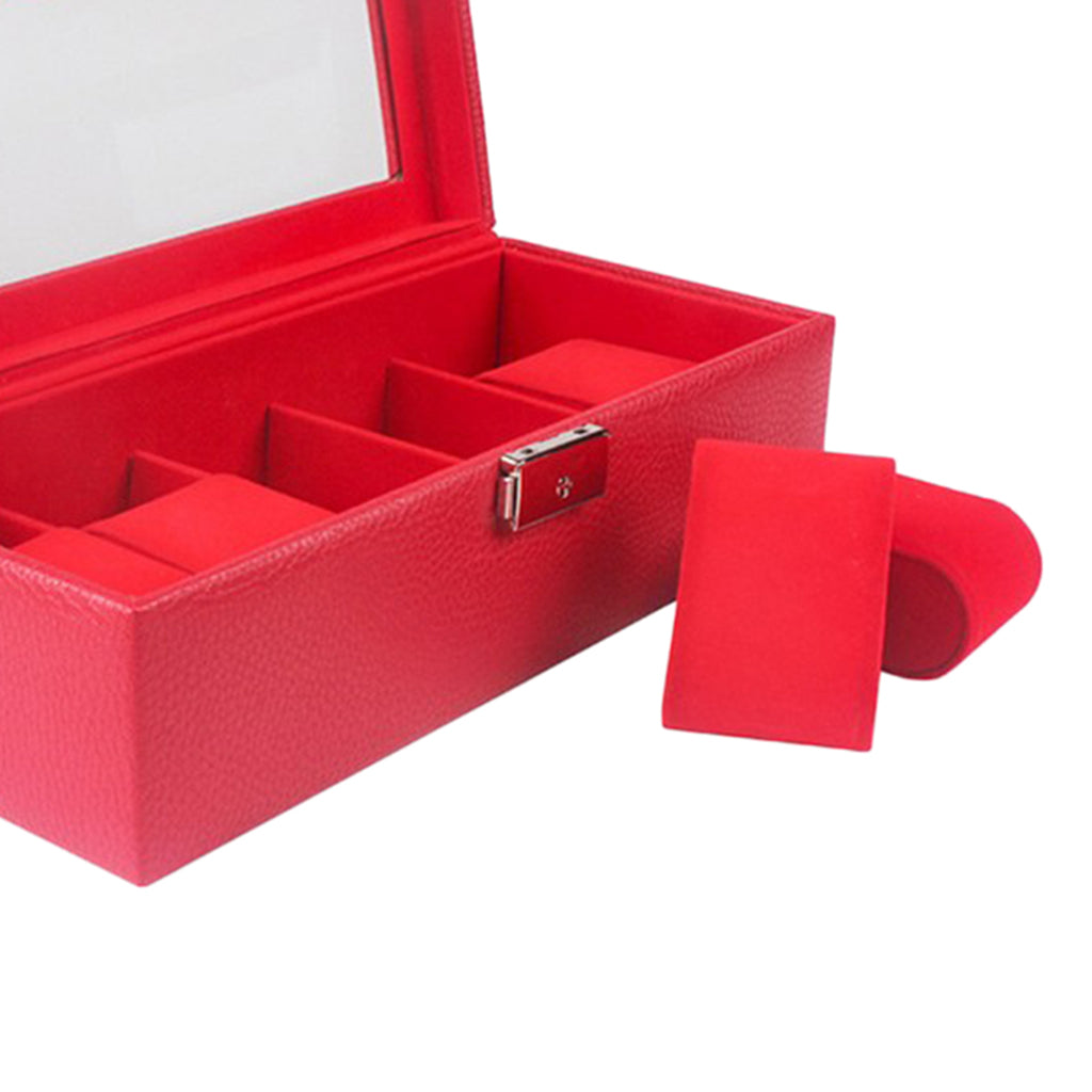 Watch Box 5 Mens Watch Organizer Jewelry Display Case Red