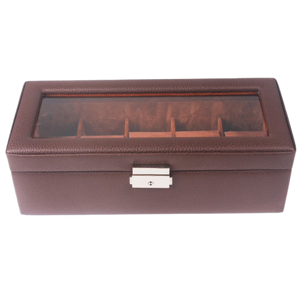 Watch Box 5 Mens Watch Organizer Jewelry Display Case Coffee