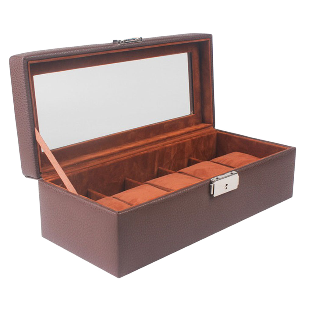 Watch Box 5 Mens Watch Organizer Jewelry Display Case Coffee