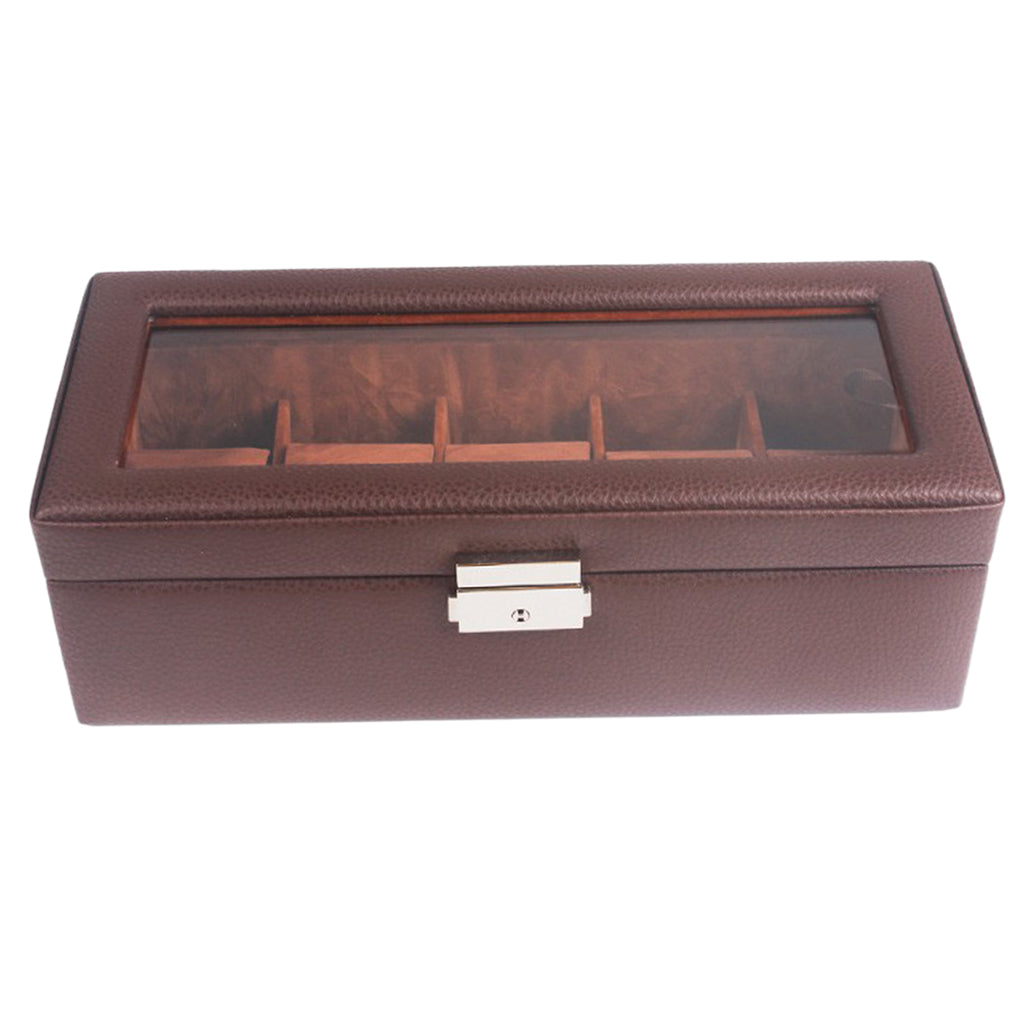 Watch Box 5 Mens Watch Organizer Jewelry Display Case Coffee