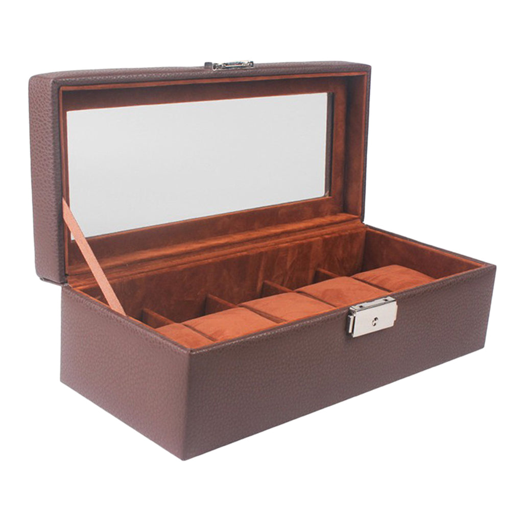 Watch Box 5 Mens Watch Organizer Jewelry Display Case Coffee