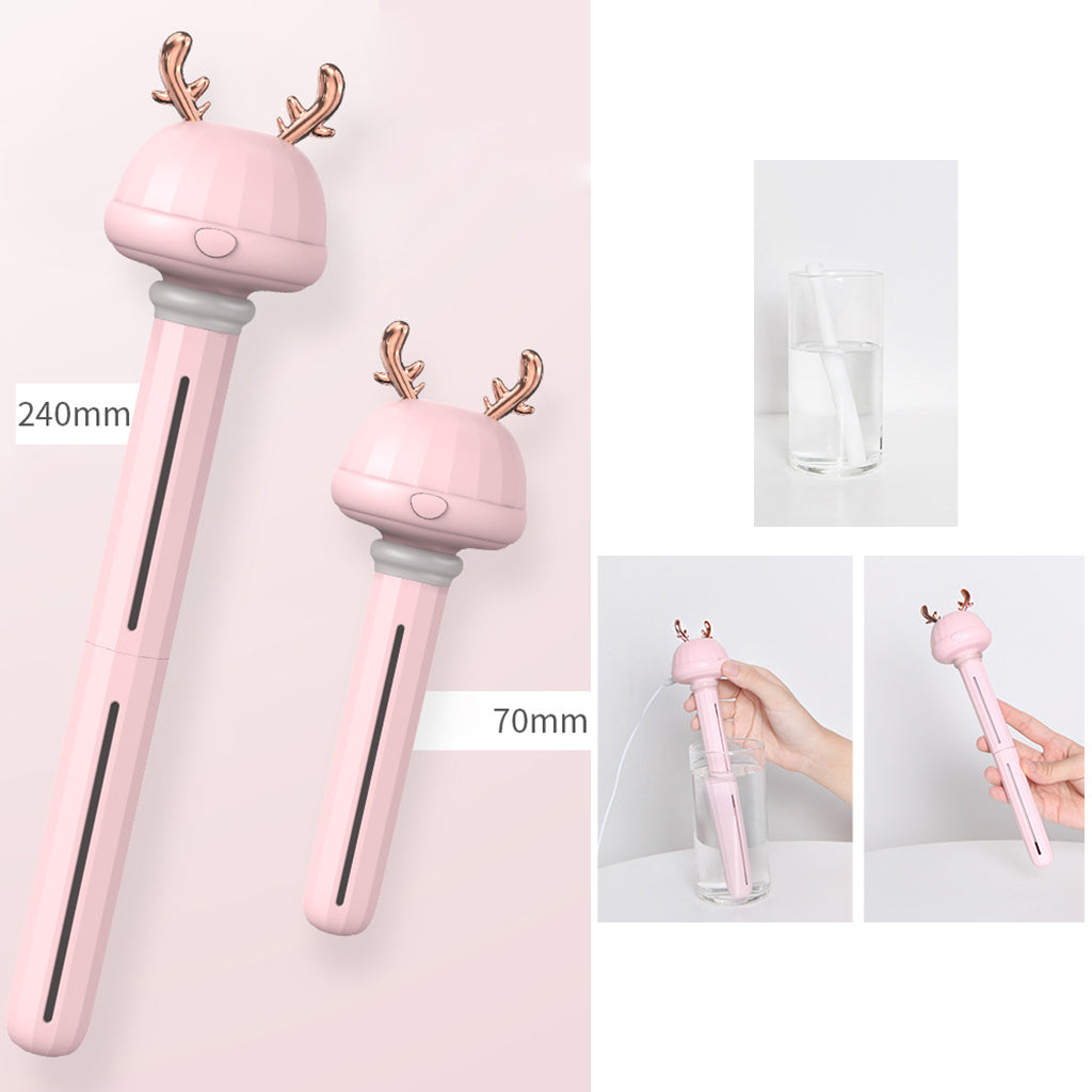 Portable Water Bottle Cap Air Humidifier for Home Office Car Deer Pink