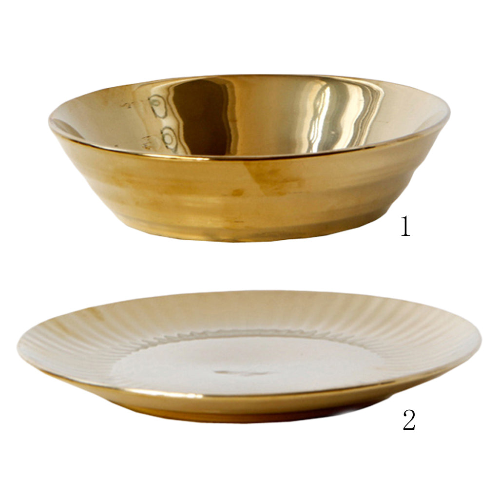 1 Pc Exquisite Stylish Gold-plated Ceramic Tableware Dish Plate 17.5x4.5cm