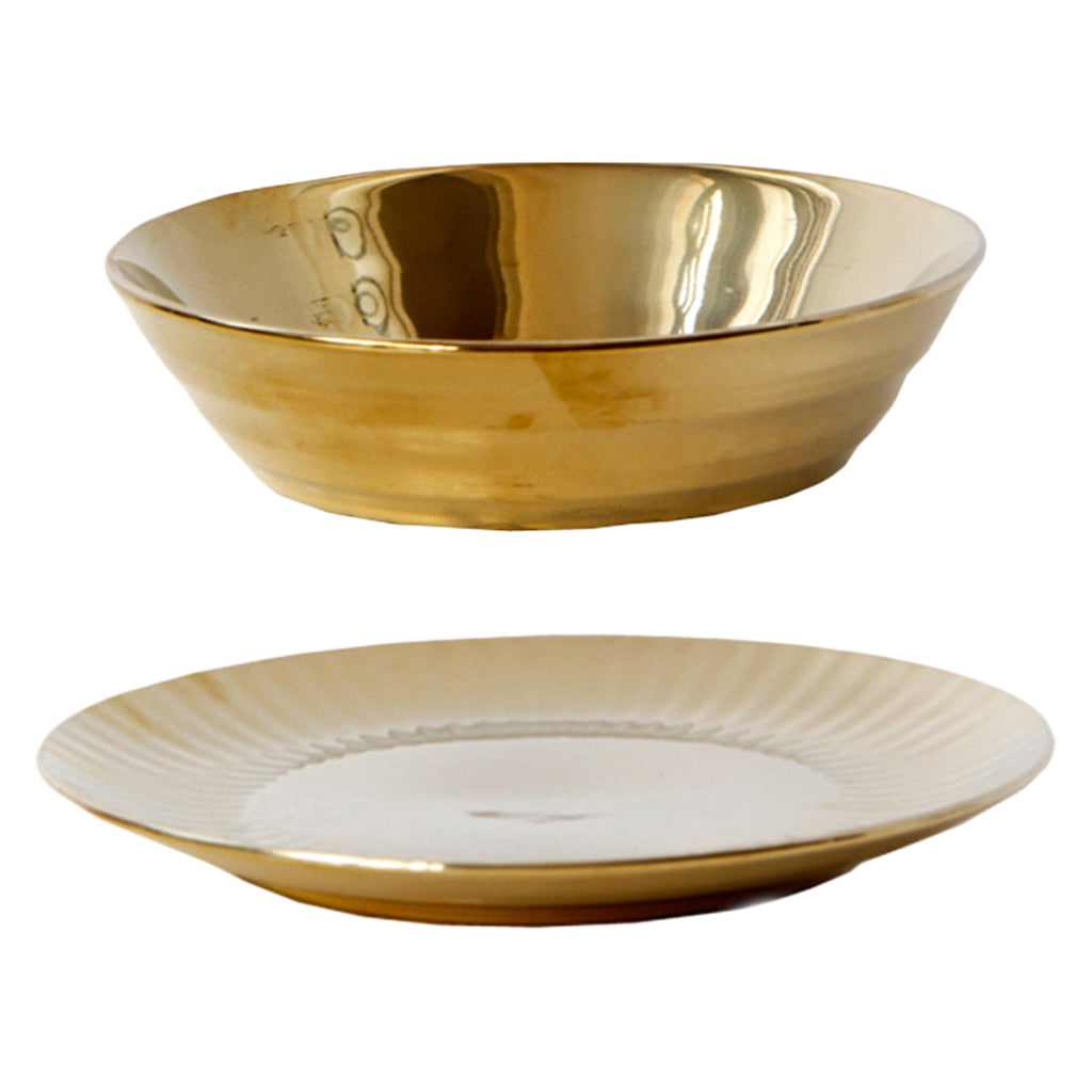 1 Pc Exquisite Stylish Gold-plated Ceramic Tableware Dish Plate 17.5x4.5cm