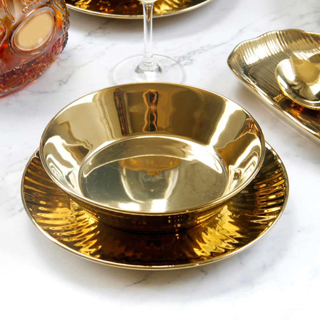 1 Pc Exquisite Stylish Gold-plated Ceramic Tableware Dish Plate 17.5x4.5cm