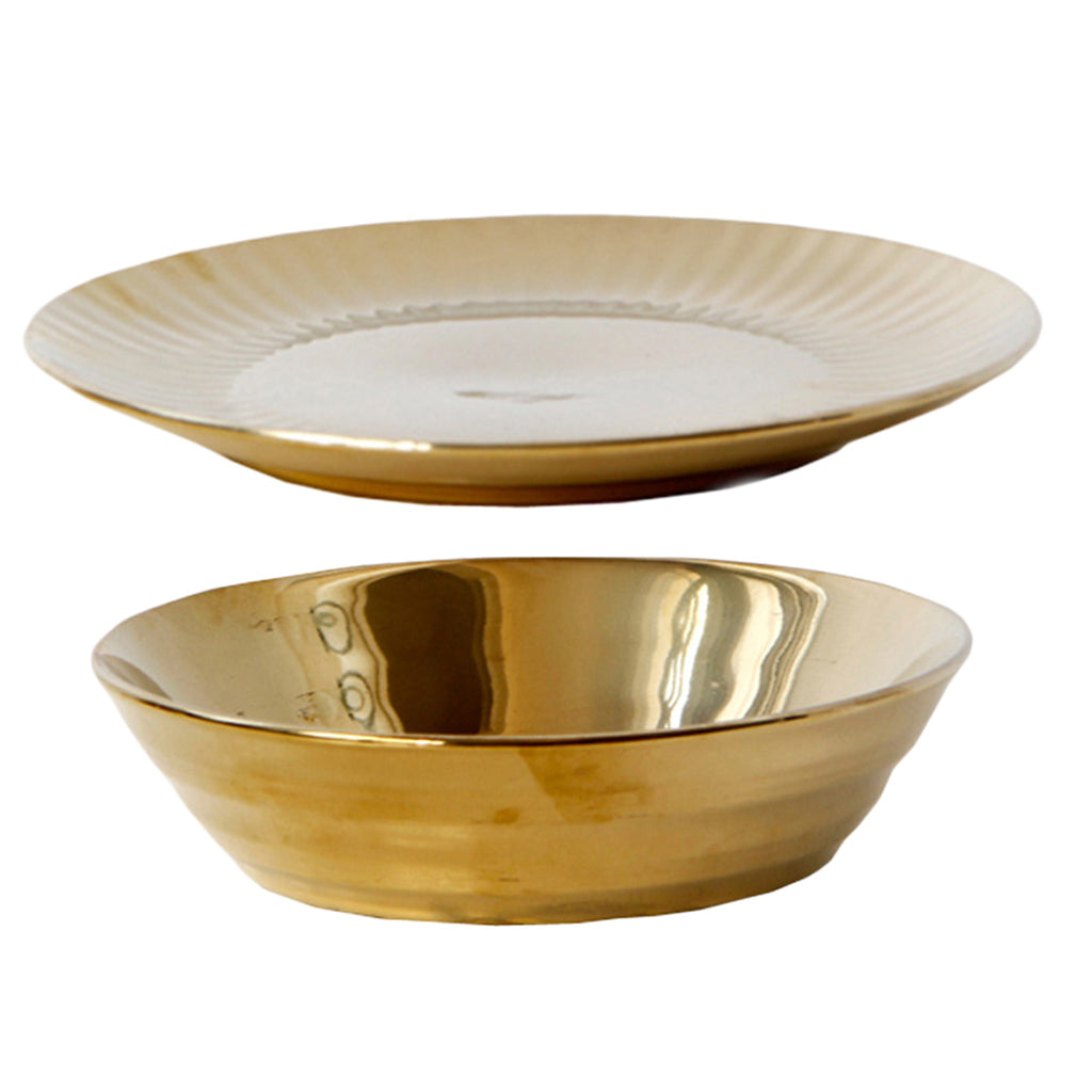 1 Pc Exquisite Stylish Gold-plated Ceramic Tableware Dish Plate 17.5x4.5cm