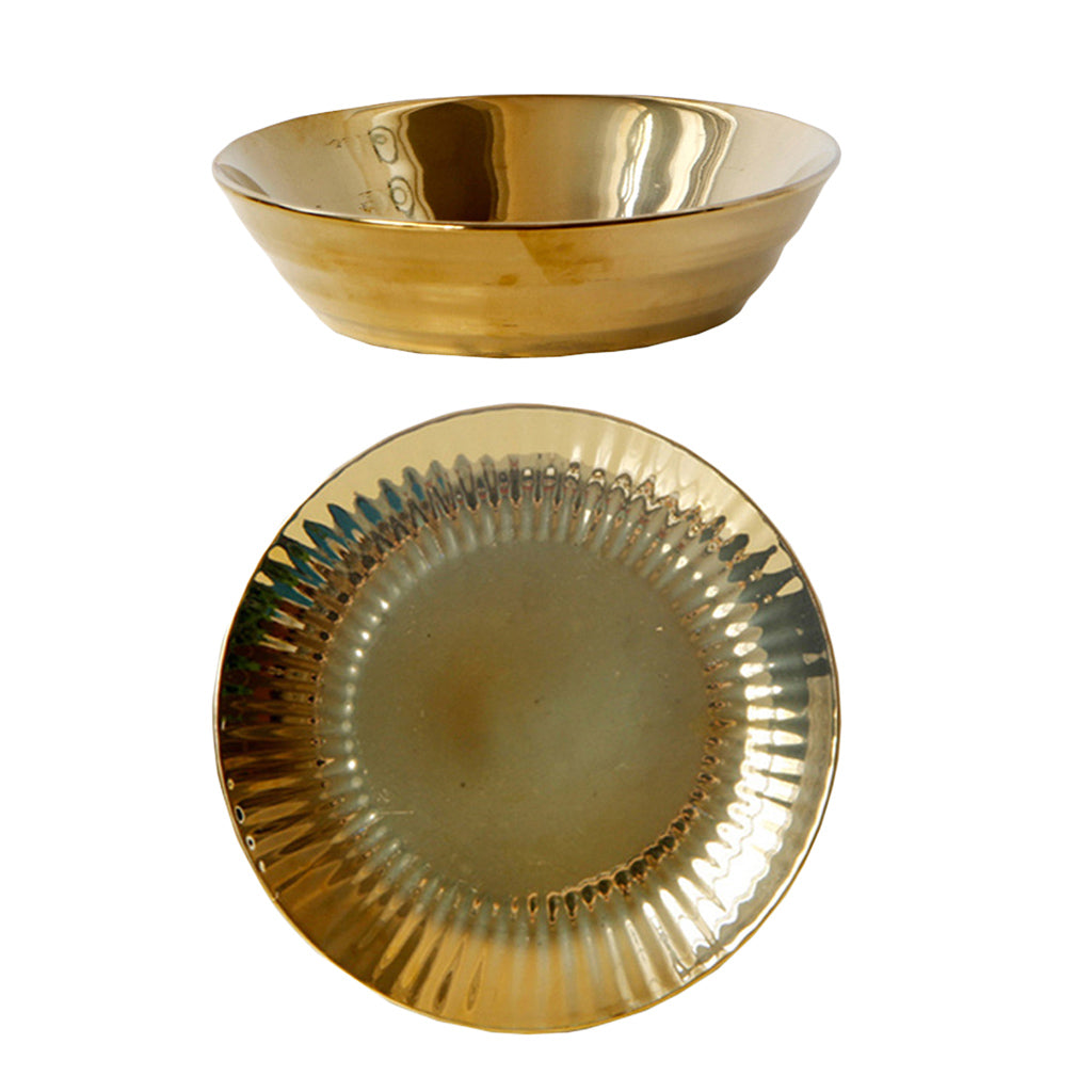 1 Pc Exquisite Stylish Gold-plated Ceramic Tableware Dish Plate 17.5x4.5cm