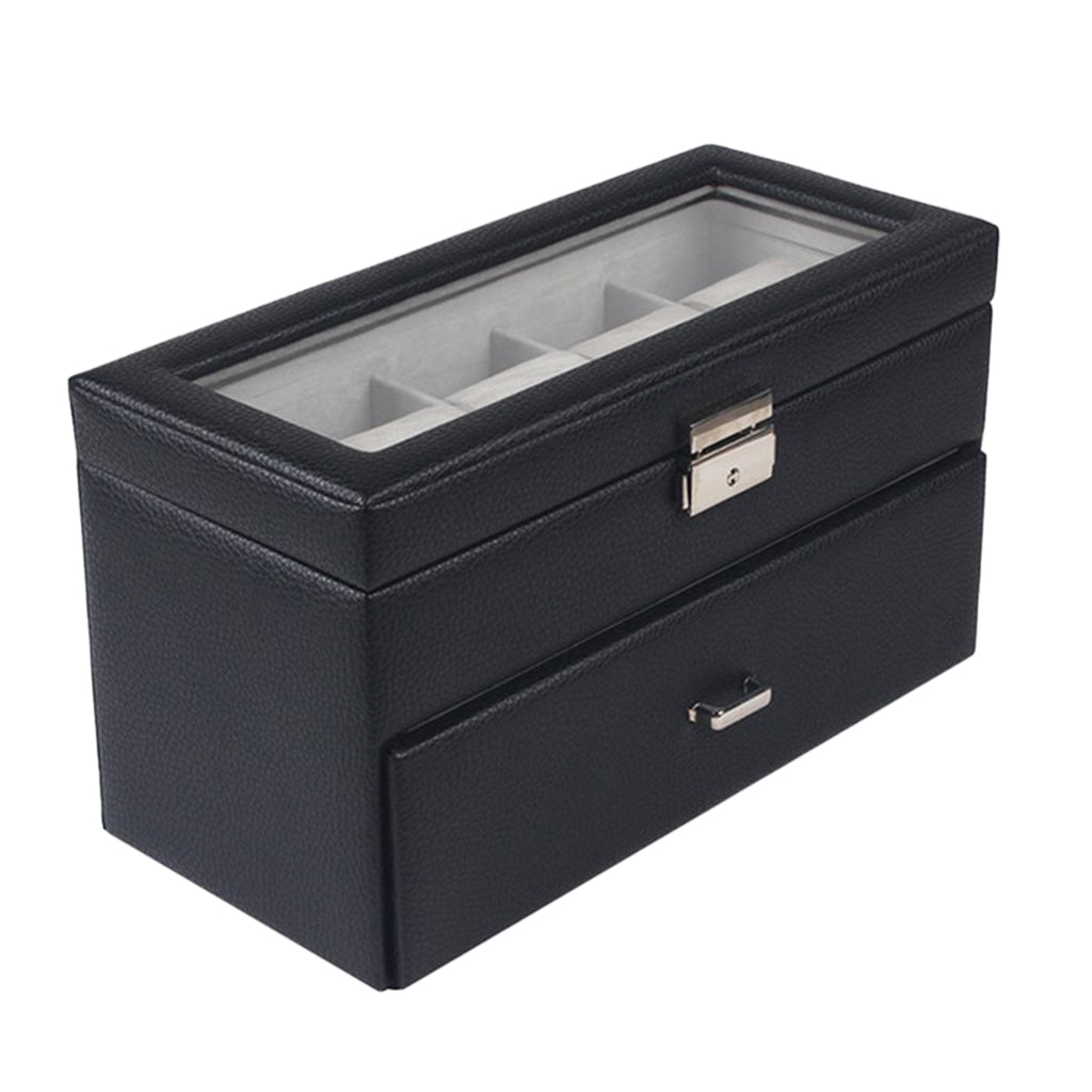 20 Slot 2-Tier Watch Box Jewelry Display Drawer Organizer with Lid Black