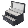 20 Slot 2-Tier Watch Box Jewelry Display Drawer Organizer with Lid Black