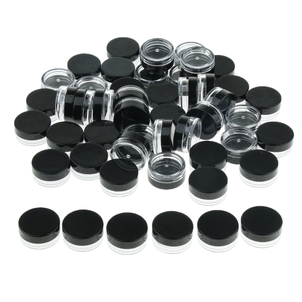 50 Pieces 3g Plastic Pot Jars Lotion Cream Sample Empty Container Black