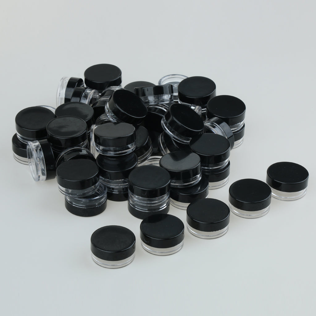 50 Pieces 3g Plastic Pot Jars Lotion Cream Sample Empty Container Black