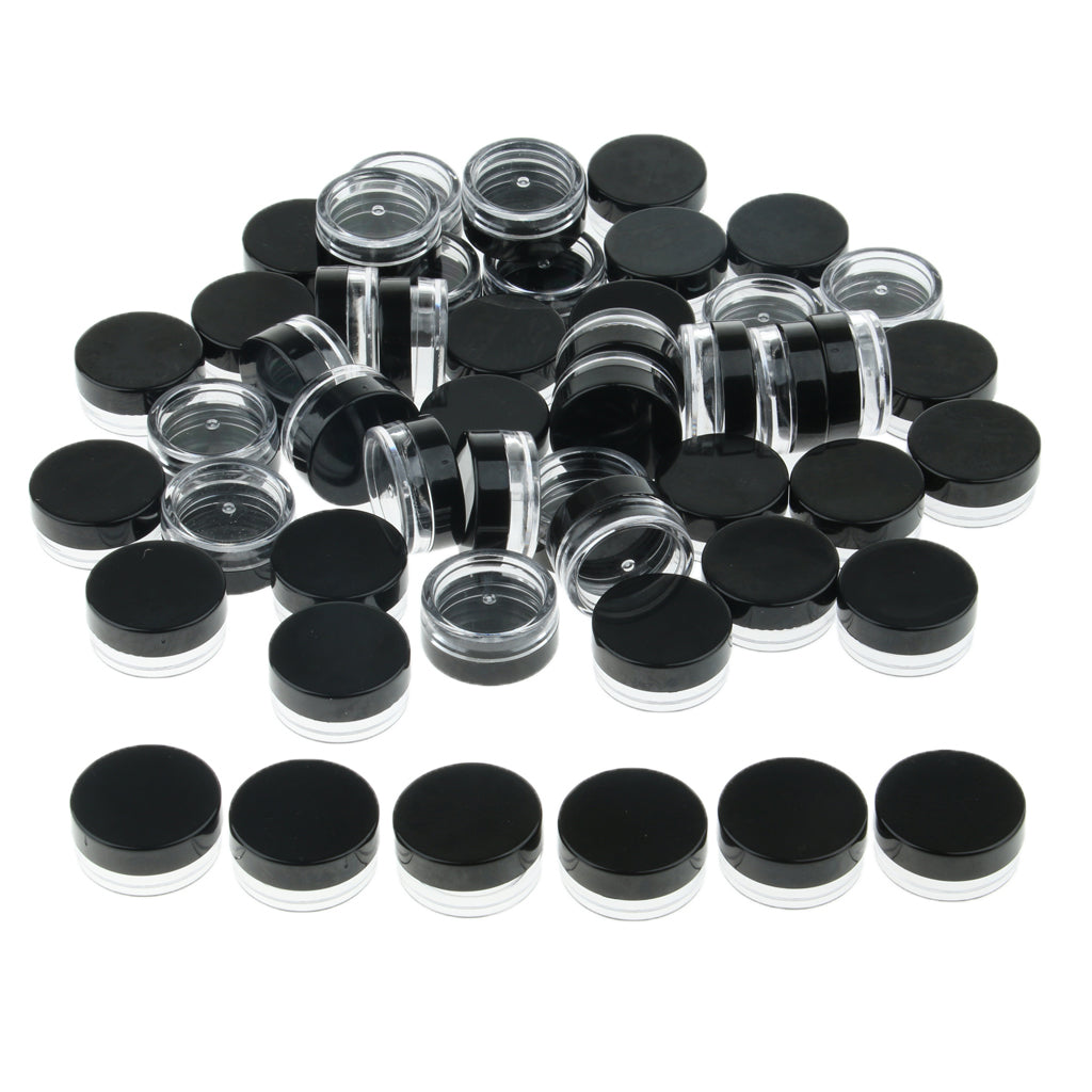 50 Pieces 3g Plastic Pot Jars Lotion Cream Sample Empty Container Black