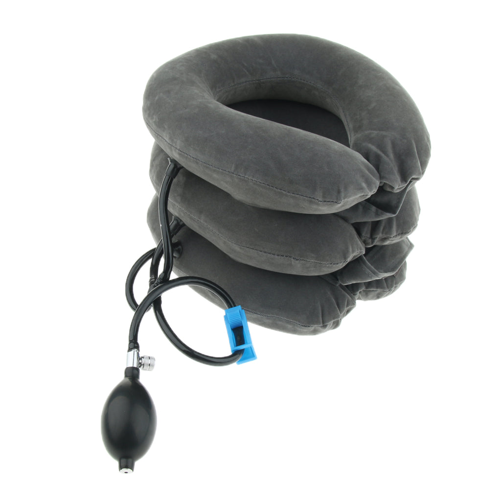 Inflatable Cervical Neck Traction Pillow Collar Device Stretcher Gray