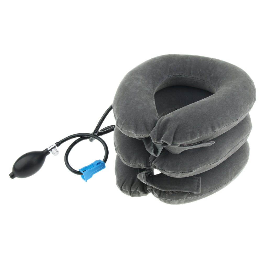 Inflatable Cervical Neck Traction Pillow Collar Device Stretcher Gray