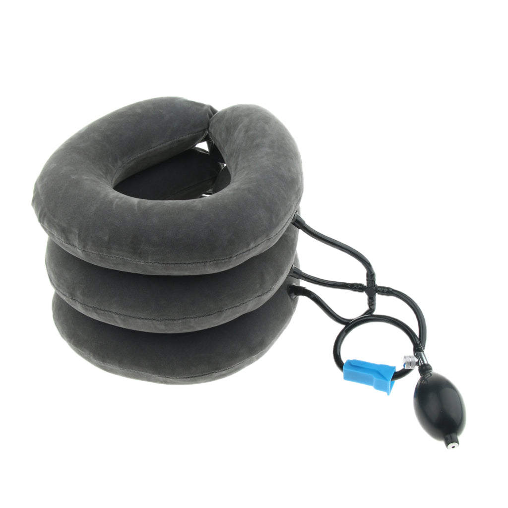 Inflatable Cervical Neck Traction Pillow Collar Device Stretcher Gray