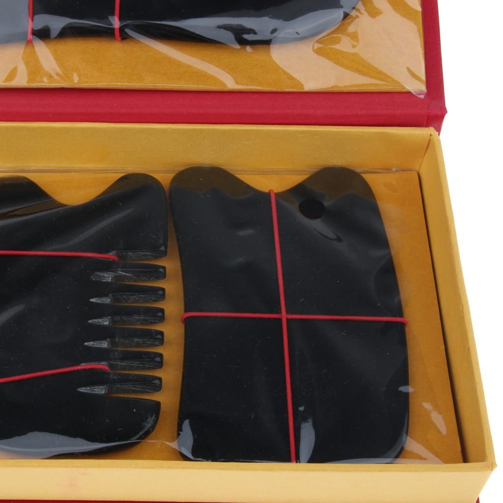 5pcs Natural Guasha Board Scraping Massage Gua Sha Scraper Tool Set Black