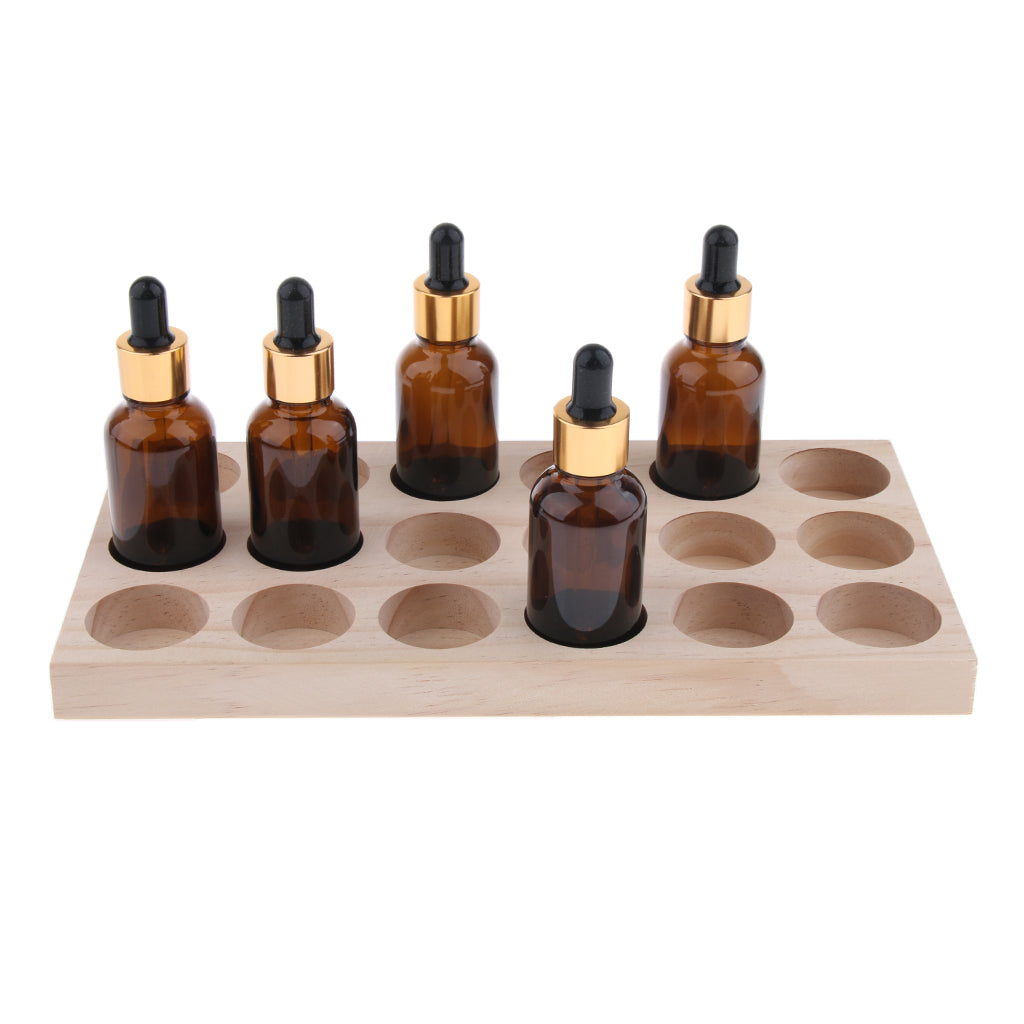 18 Slots Essential Oil Holder Display Wooden Storage Case Tray Organizer