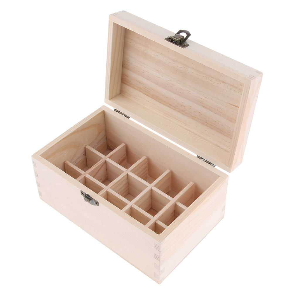 Natural Wood Essential Oils Storage Box Display Carry Case Holder 15 Slots