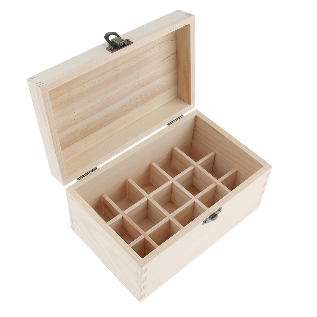 Natural Wood Essential Oils Storage Box Display Carry Case Holder 15 Slots