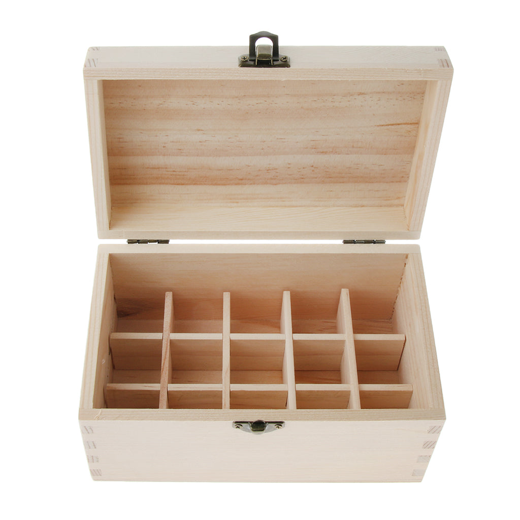 Natural Wood Essential Oils Storage Box Display Carry Case Holder 15 Slots