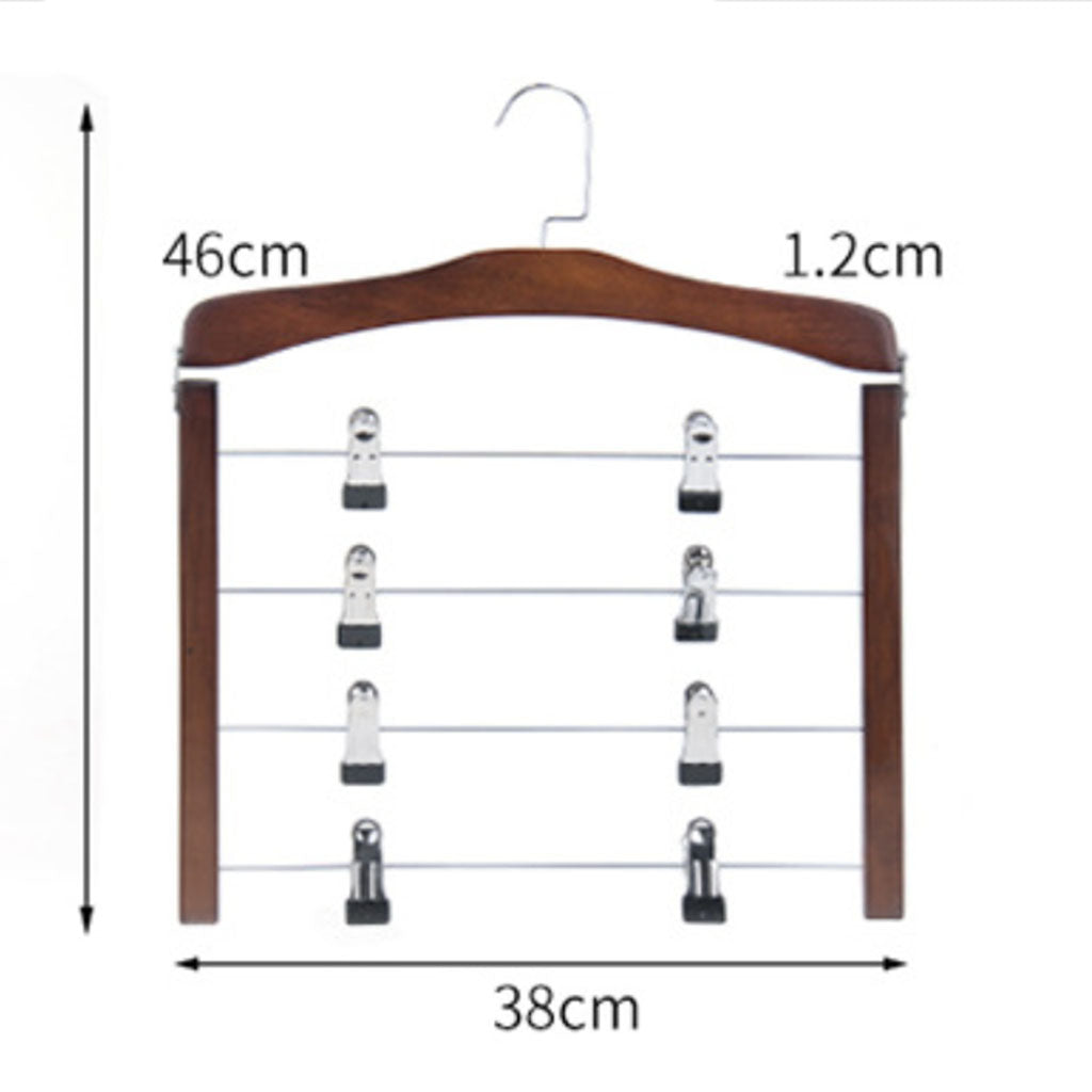 4 Tier Wooden Pants Hanger Closet Storage Organizer Dark Brown with 8 Clips