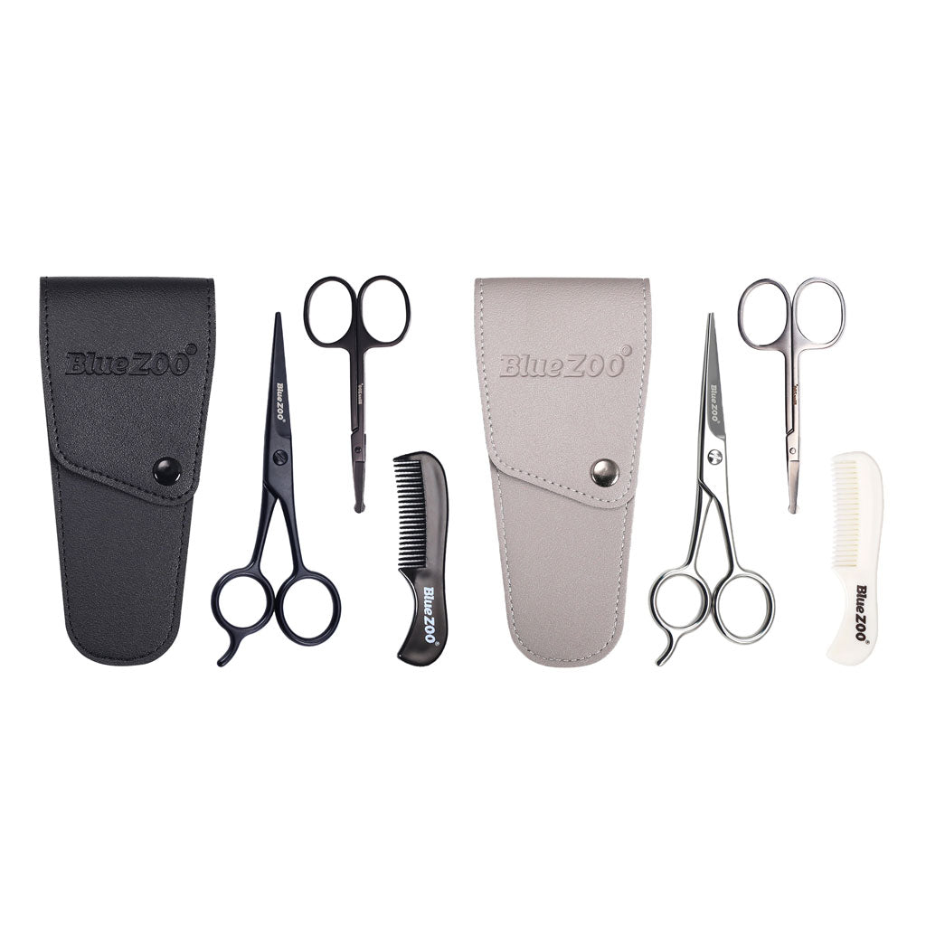 Nose Beard Mustache Scissors and Comb Set  for Men Women Care With Bag Black