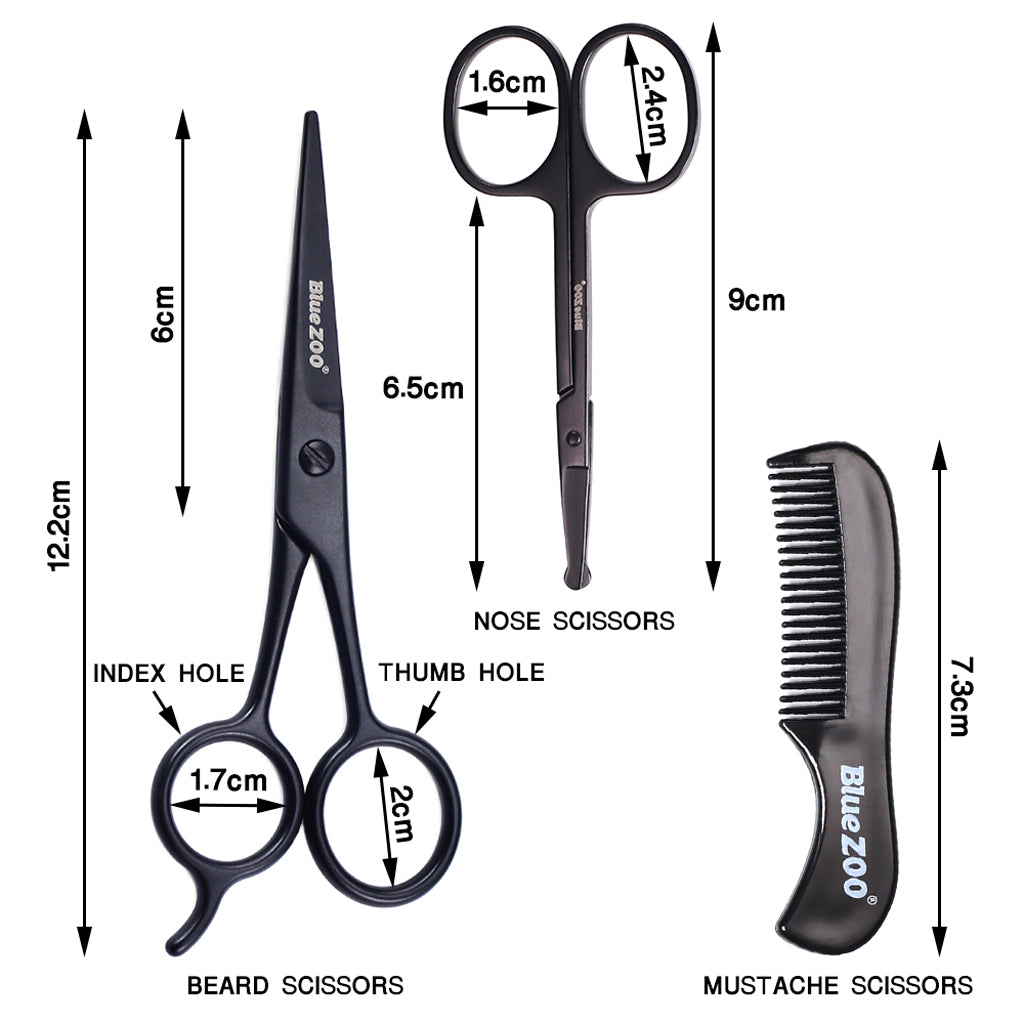 Nose Beard Mustache Scissors and Comb Set  for Men Women Care With Bag Black