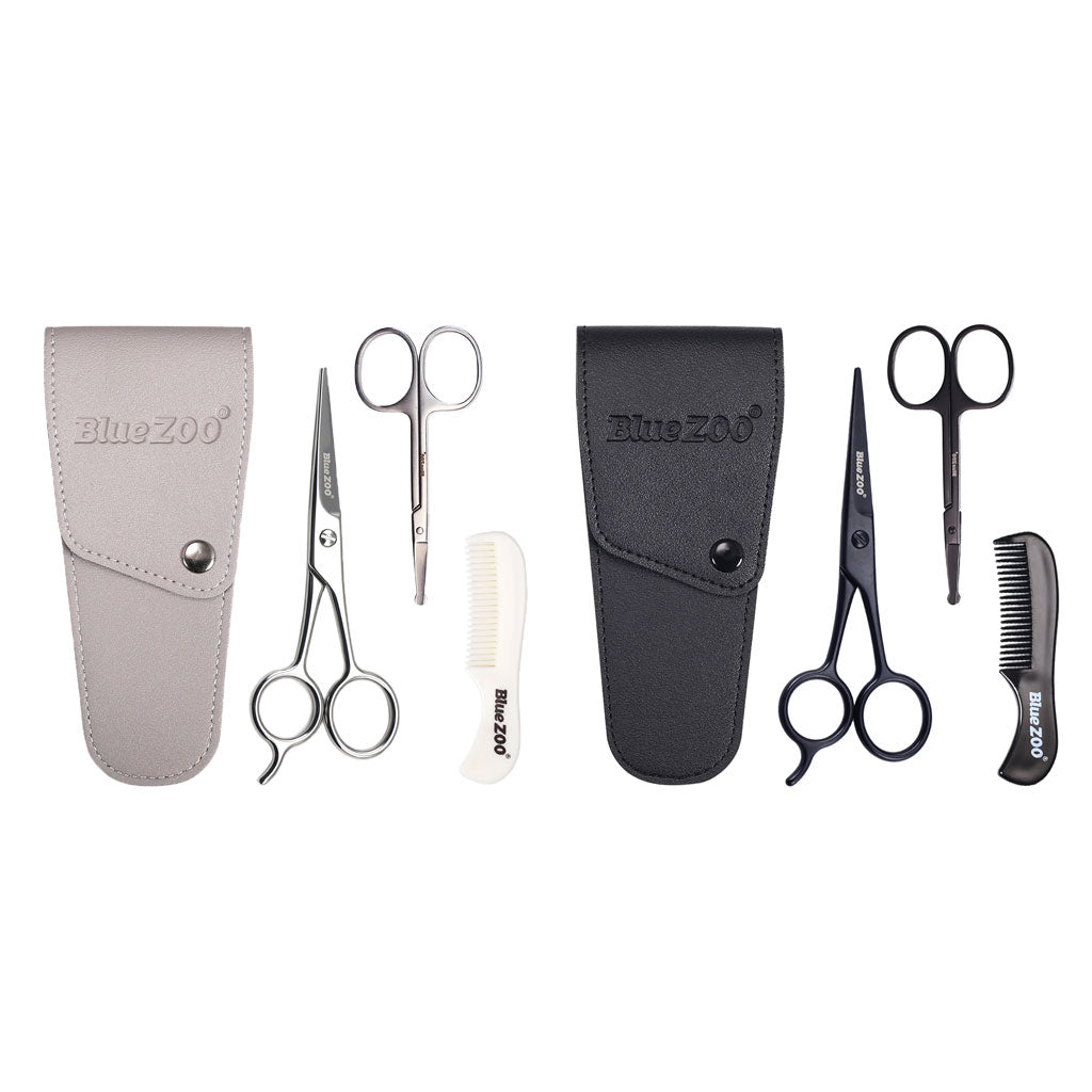 Nose Beard Mustache Scissors and Comb Set  for Men Women Care With Bag Black