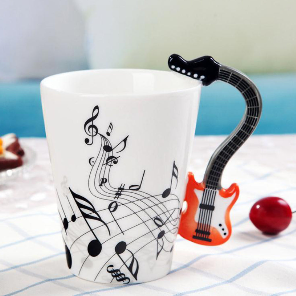 Musical Notes Design Ceramic Drink Tea Mug Cup Electric Guitar Red Freedom