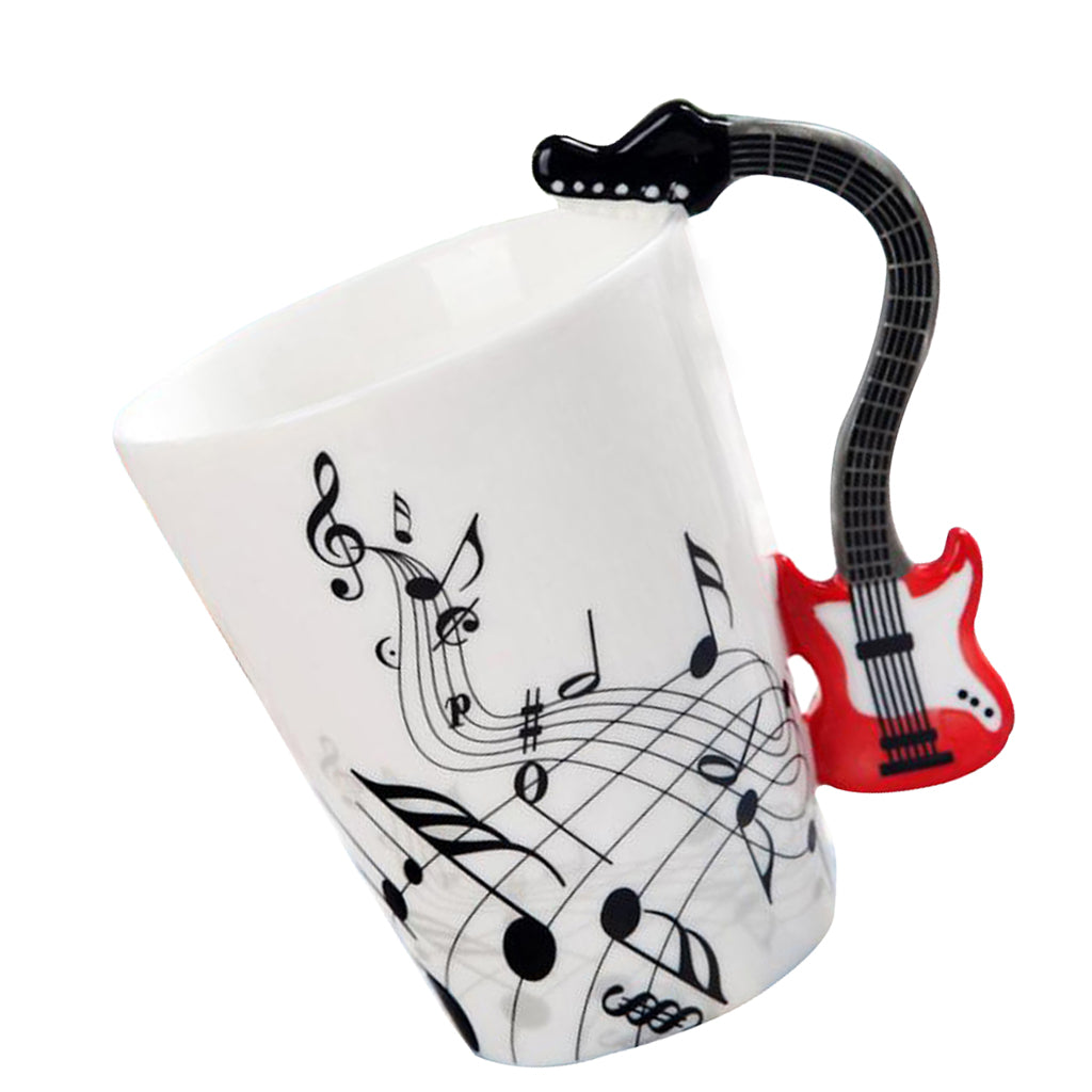 Musical Notes Design Ceramic Drink Tea Mug Cup Electric Guitar Red Freedom