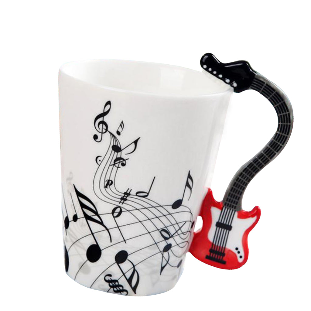 Musical Notes Design Ceramic Drink Tea Mug Cup Electric Guitar Red Freedom