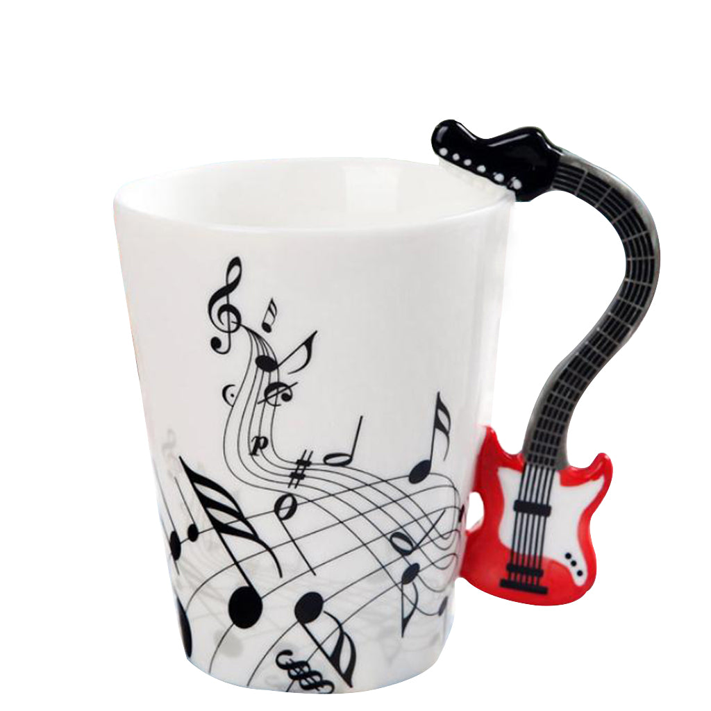 Musical Notes Design Ceramic Drink Tea Mug Cup Electric Guitar Red Freedom