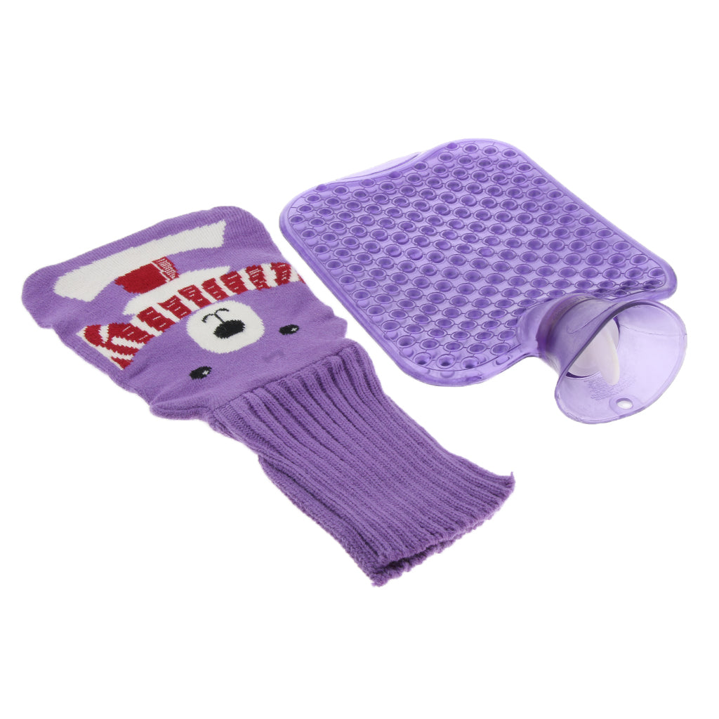 2L Durable PVC Massage Thickened Hot Water Bottle with Cloth Cover Purple