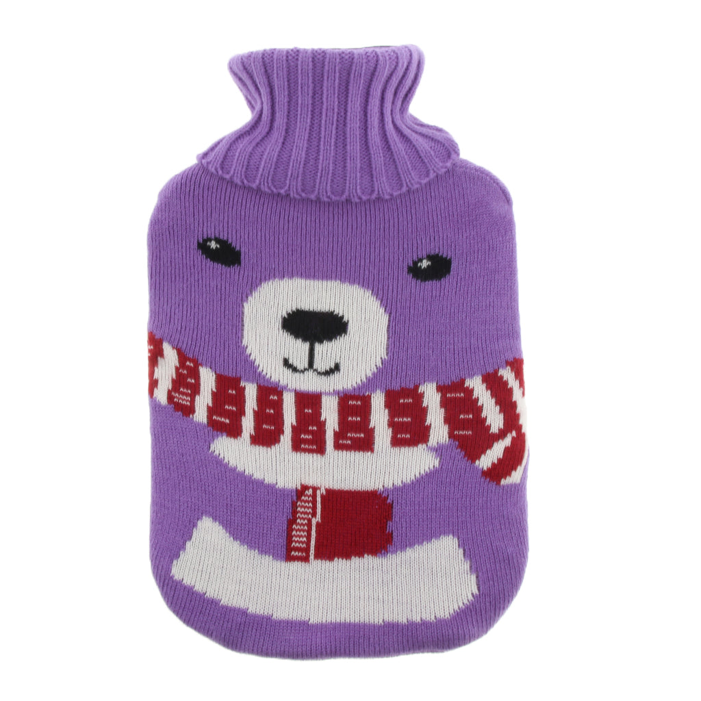 2L Durable PVC Massage Thickened Hot Water Bottle with Cloth Cover Purple