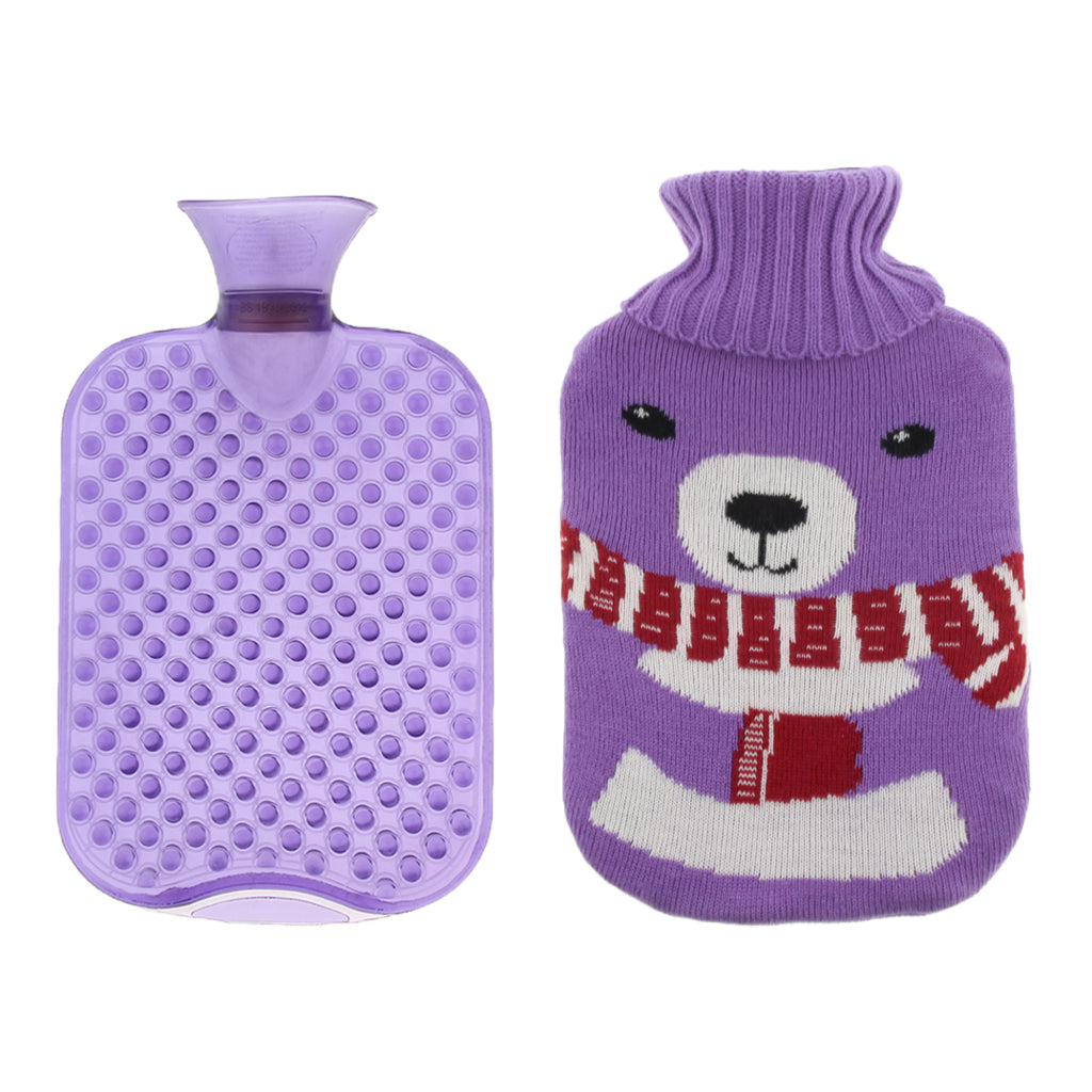 2L Durable PVC Massage Thickened Hot Water Bottle with Cloth Cover Purple