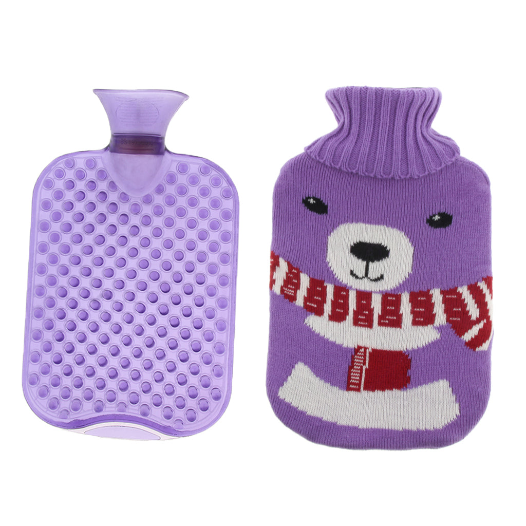 2L Durable PVC Massage Thickened Hot Water Bottle with Cloth Cover Purple