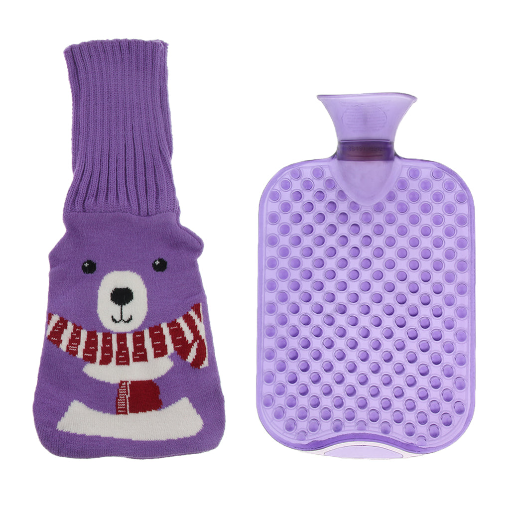 2L Durable PVC Massage Thickened Hot Water Bottle with Cloth Cover Purple