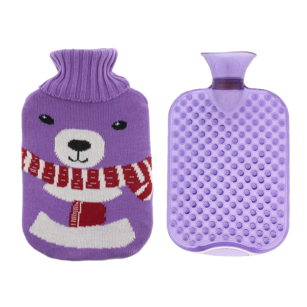 2L Durable PVC Massage Thickened Hot Water Bottle with Cloth Cover Purple