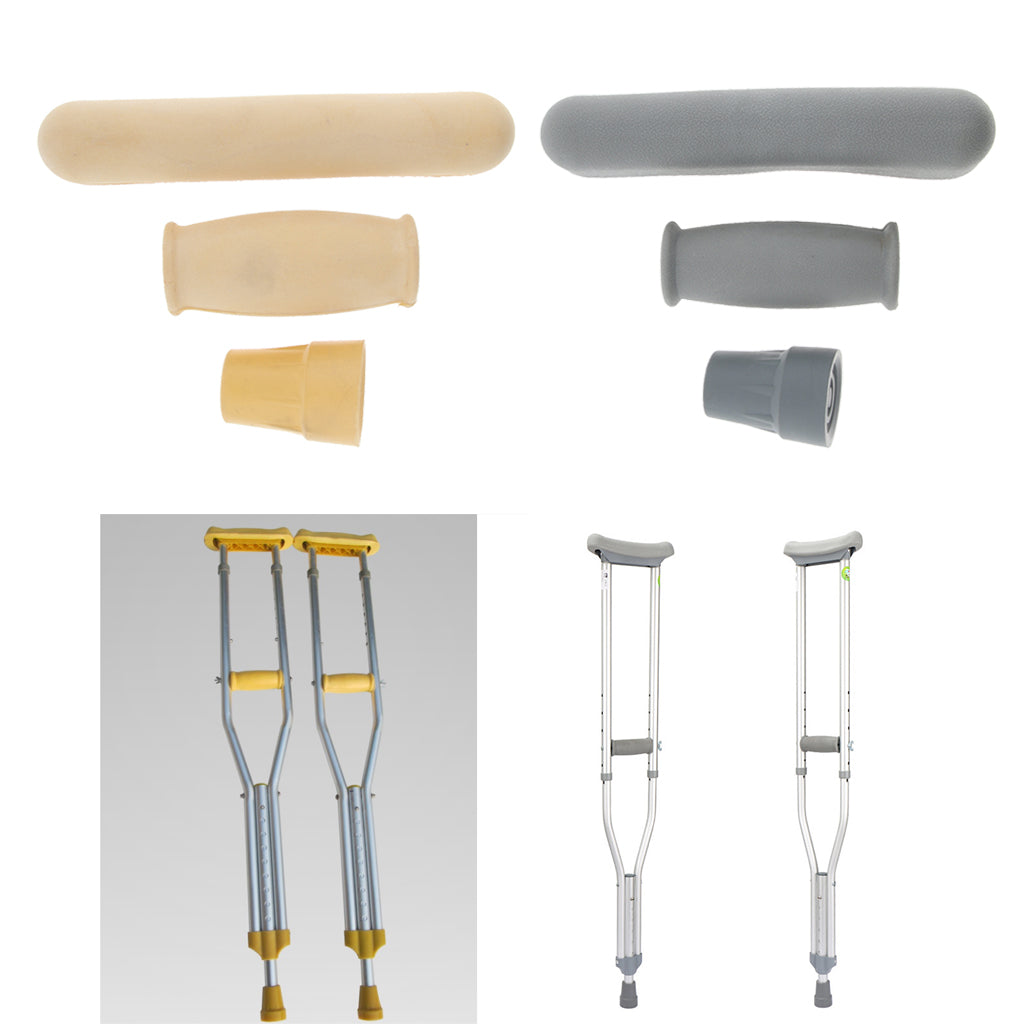 1 Set Crutch Accessory Kit Crutch Pad+Handle Grip Covers+Tip Cover Gray