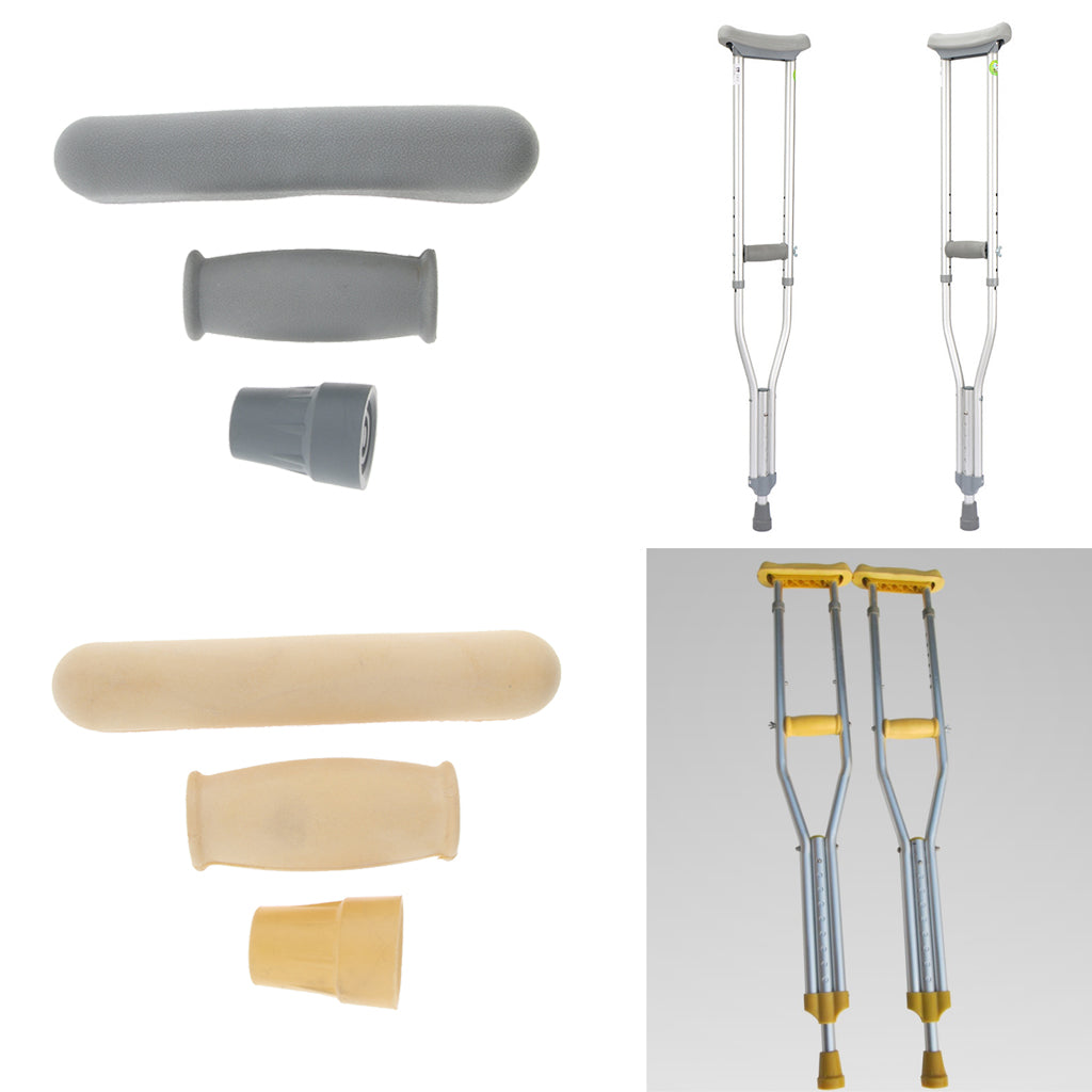 1 Set Crutch Accessory Kit Crutch Pad+Handle Grip Covers+Tip Cover Gray