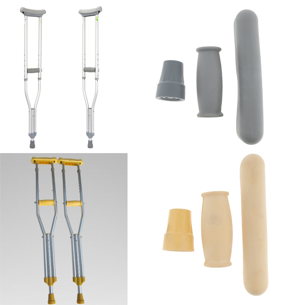 1 Set Crutch Accessory Kit Crutch Pad+Handle Grip Covers+Tip Cover Gray