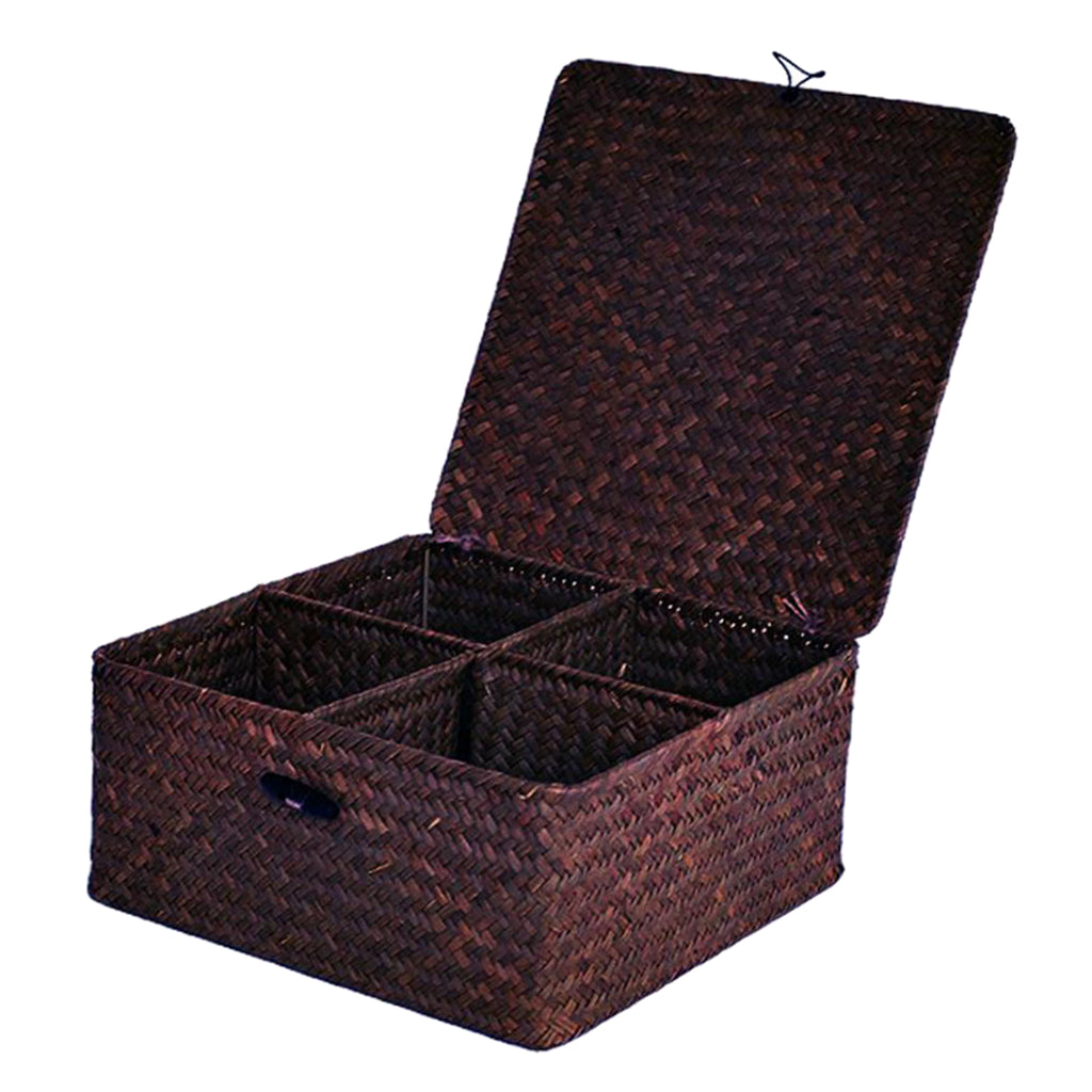 Rectangular Woven Basket Seagrass Decorative Storage Box Organizer Coffee