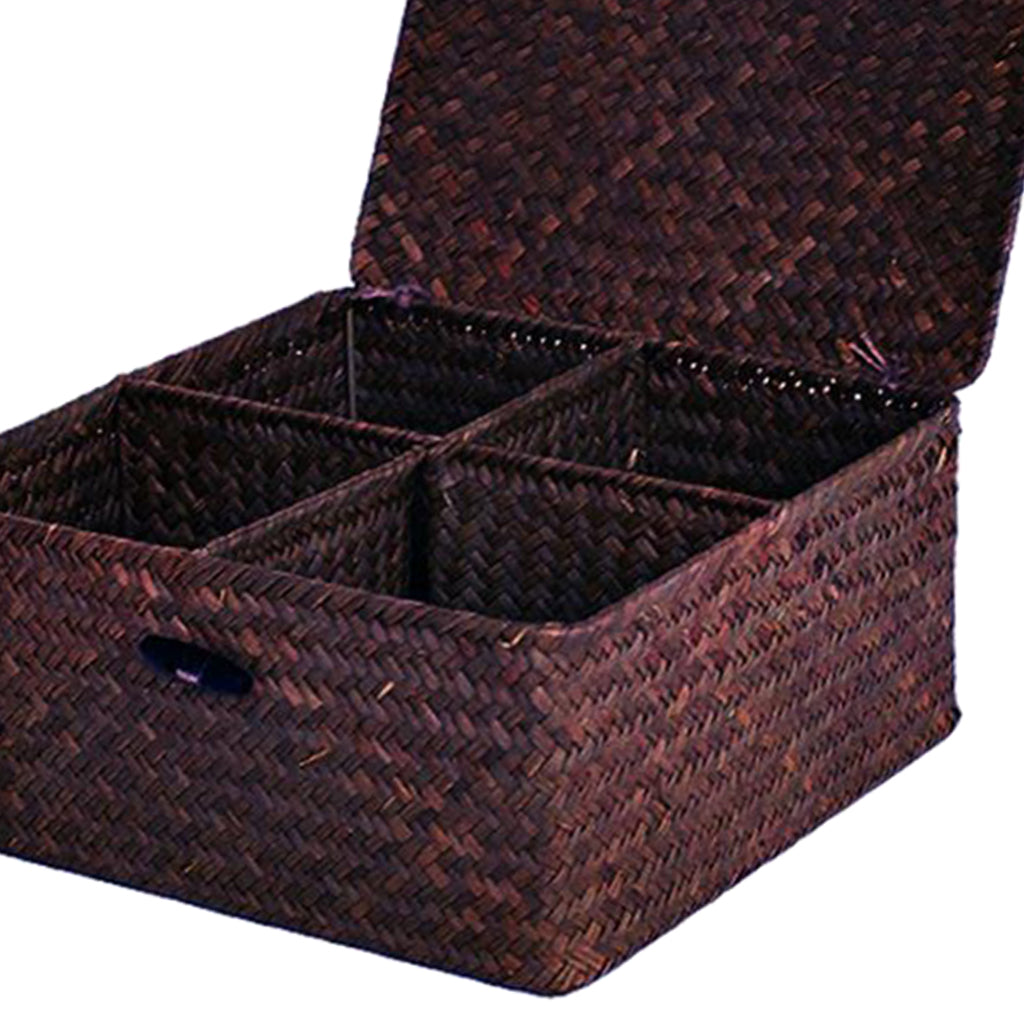 Rectangular Woven Basket Seagrass Decorative Storage Box Organizer Coffee